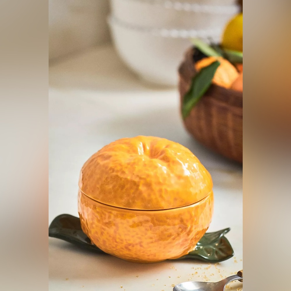Anthropologie Valencia Orange Stoneware Canister - Brand New